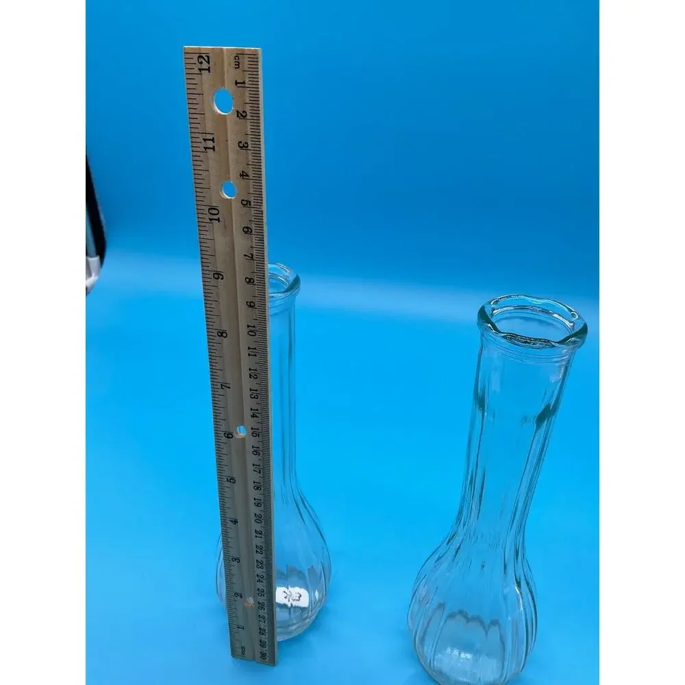 Vintage Clear Glass Bud Vases Set of 2 Fluted‎ 9